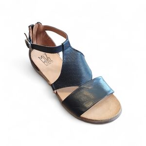 Miz Mooz Mari Women's 7.5 Black Leather Laser Cut Ankle Strap Boho Chic Sandals